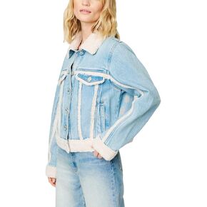 [BLANKNYC] Womens Denim Trucker Jacket With Sherpa Detail