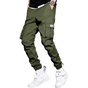 Mens Casual Joggers Pants Elastic Waist Drawstring Cargo Pants Tapered Sweatpants for Men Multi Pockets