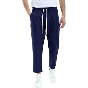 PASLTER Mens Linen Cotton Pants Casual Drawstring Elastic Waist Summer Beach Yoga Trousers