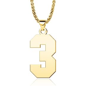 LuxglitterLin Men 18K Gold Plated Sports Initial Number 0-99 Necklace 25mm High Pendant Stainless Steel Personalized Jewelry for Athletes 3mm Wheat Chain in Kuwait