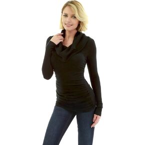 AmélieBoutik Women Cowl Neck Long Sleeve Ruched Sides Pullover Tunic Sweater