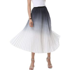 JadeRuyi Women's Summer Mid-Length White Flowing A-Line Pleated Skirt