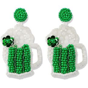 St Patrick's Day Beaded Earrings Green St Hat, Beer Cup, Clover Dangle Earrings St Patrick's Day Costumes Jewelry Gifts for Women Girls