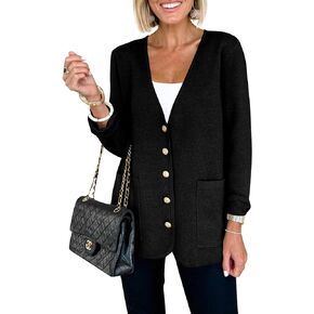 Saodimallsu Womens V Neck Cardigan Button Loose Knit Sweater Blazer Open Front Elegant Cardigans with Pockets