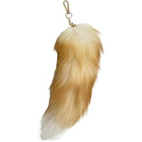 Fox Tail Keychain - Real Fur, Soft Fur Key Ring - Gift for Fox/Wolf Cosplay, Fairy Costumes, Coat & Hat Accessories (1PC, Yellow, 30cm)