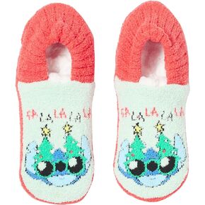 Disney Women's Lilo & Stitch Holiday Flexible Knit Slipper Socks, Red Assorted, 9-11