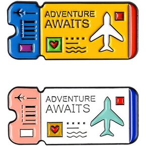 2pcs Enamel Air Ticket Brooches for Women Girls Fashion Cute Plane Airline Lapel Pins Badge Dress Suit Scarft Accessories Holiday Party Jewelry Unisex Souvenir Gifts for Flight Crew Aviator Lover