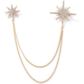 Rhinestone Star Brooch Pin for Women Girls Men Fashion Dainty Gold Plated Crystal CZ Snowflake Tassel Exquisite Lapel Pins Dress Suit Bouquet Ceremony Accessories Jewelry Christmas Winter Holiday Wedding Anniversary Valentine's Day Decor Unisex Gifts