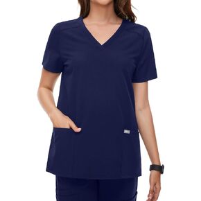 Women's Scrub Tops Medical V-Neck Workwear Shirts Short Sleeves Nursing Scrub Clothes with 3 Pockets