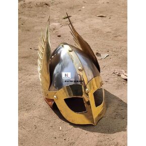Medieval Mask Viking Helmet Replica Armor Warrior Helmet Norman Nasal King Helmet Winged Gladiator Armour with Eye Mask LARP Replica Halloween Costume
