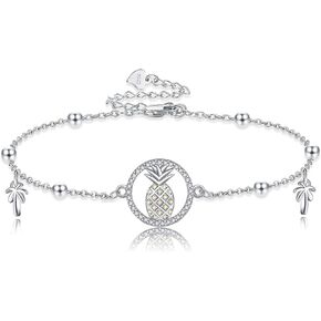 URONE Pineapple Bracelet Anklets for Women 925 Sterling Silver Adjustable Ankle Bracelets Fruit Pineapple Jewelry Gifts for Girls