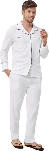 Pajamas Set for Men, Cotton Classic Long Sleeve Comfy Breathable Lounge Button-Down Pj Set Sleepwear Loungewear in Saudi Arabia