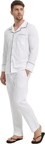 Pajamas Set for Men, Cotton Classic Long Sleeve Comfy Breathable Lounge Button-Down Pj Set Sleepwear Loungewear in Saudi Arabia