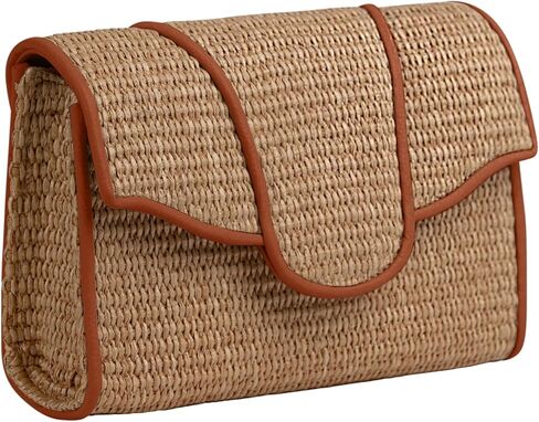 Liselle Kiss Womens Allie Raffia With Leather Trim Clutch Bag Clutch, Crossbody in Kuwait