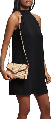 Liselle Kiss Womens Allie Raffia With Leather Trim Clutch Bag Clutch, Crossbody in Kuwait