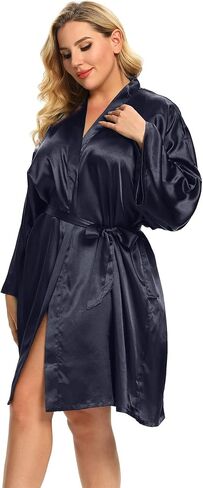 Women's Plus Size Silky Robes Plus Size Satin Robes Bridesmaid Robes Plus Size Soft Sleepwear (1X-5X) in Kuwait