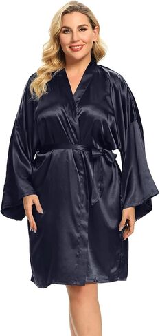 Women's Plus Size Silky Robes Plus Size Satin Robes Bridesmaid Robes Plus Size Soft Sleepwear (1X-5X) in Kuwait