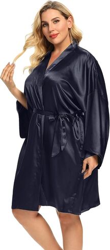 Women's Plus Size Silky Robes Plus Size Satin Robes Bridesmaid Robes Plus Size Soft Sleepwear (1X-5X) in Kuwait