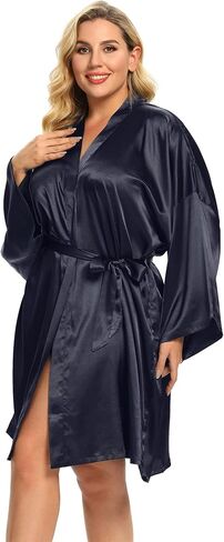 Women's Plus Size Silky Robes Plus Size Satin Robes Bridesmaid Robes Plus Size Soft Sleepwear (1X-5X) in Kuwait