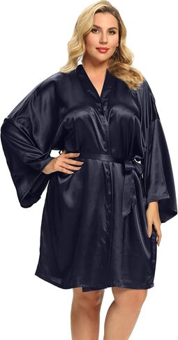 Women's Plus Size Silky Robes Plus Size Satin Robes Bridesmaid Robes Plus Size Soft Sleepwear (1X-5X) in Kuwait