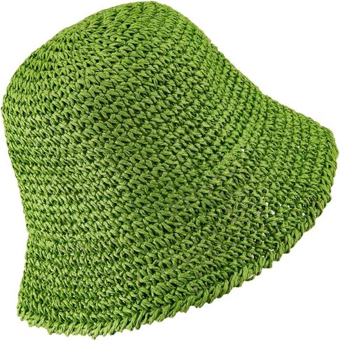 Straw Sun Hat for Women Girls,Foldable Woven Bucket Hat Fishing Hat,Floppy Summer Beach Hat Reversible Pool Hat,Sun Protective Green, Green, One size in Kuwait