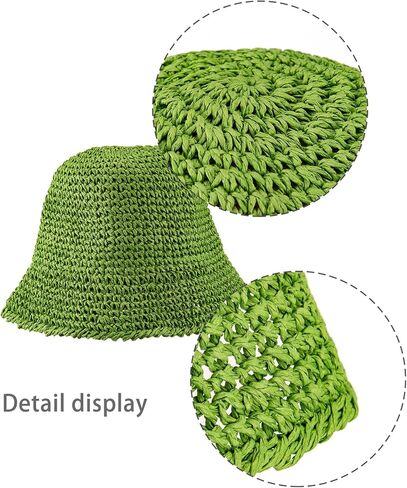 Straw Sun Hat for Women Girls,Foldable Woven Bucket Hat Fishing Hat,Floppy Summer Beach Hat Reversible Pool Hat,Sun Protective Green, Green, One size in Kuwait