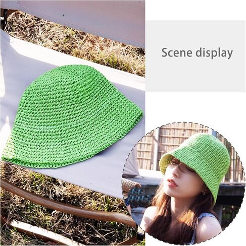 Straw Sun Hat for Women Girls,Foldable Woven Bucket Hat Fishing Hat,Floppy Summer Beach Hat Reversible Pool Hat,Sun Protective Green, Green, One size in Kuwait