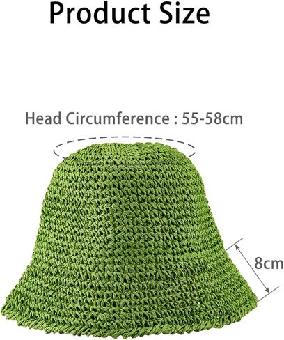Straw Sun Hat for Women Girls,Foldable Woven Bucket Hat Fishing Hat,Floppy Summer Beach Hat Reversible Pool Hat,Sun Protective Green, Green, One size in Kuwait