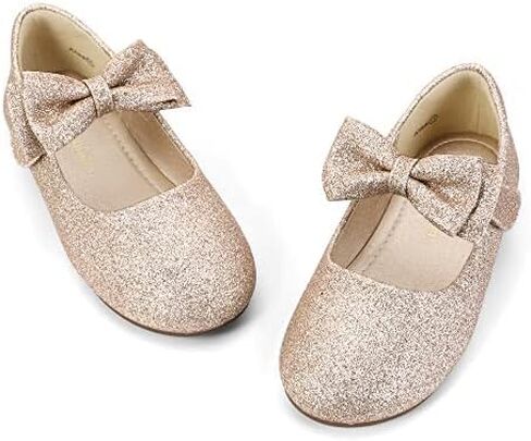 حذاء Hehainom للأطفال الصغار/الفتيات الصغيرات Alisa Mary Jane فستان باليه مسطح للفتيات الزهور مع فيونكة للمدرسة الحفلات (ذهبي لامع، 5 M US طفل صغير) in Kuwait