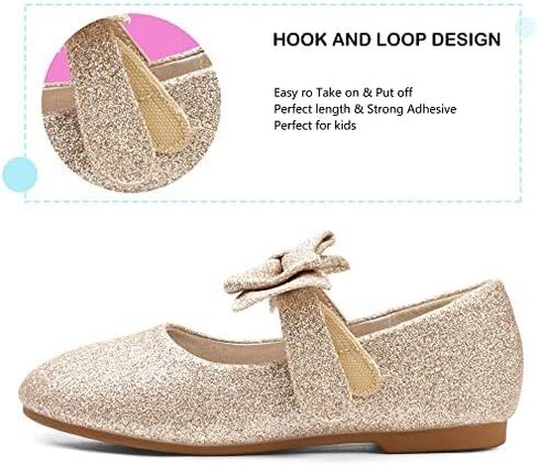 حذاء Hehainom للأطفال الصغار/الفتيات الصغيرات Alisa Mary Jane فستان باليه مسطح للفتيات الزهور مع فيونكة للمدرسة الحفلات (ذهبي لامع، 5 M US طفل صغير) in Kuwait