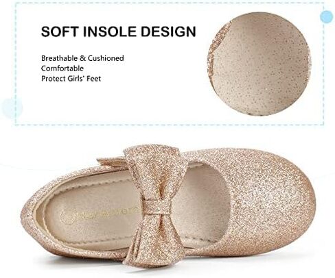 حذاء Hehainom للأطفال الصغار/الفتيات الصغيرات Alisa Mary Jane فستان باليه مسطح للفتيات الزهور مع فيونكة للمدرسة الحفلات (ذهبي لامع، 5 M US طفل صغير) in Kuwait
