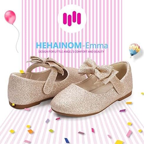 حذاء Hehainom للأطفال الصغار/الفتيات الصغيرات Alisa Mary Jane فستان باليه مسطح للفتيات الزهور مع فيونكة للمدرسة الحفلات (ذهبي لامع، 5 M US طفل صغير) in Kuwait