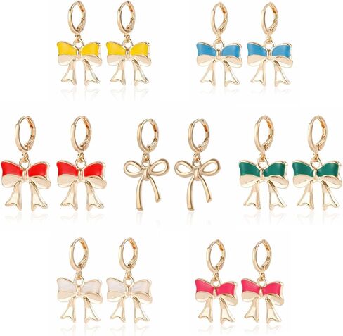 7 أزواج من الأقراط الذهبية على شكل فيونكة للنساء والفتيات مع فيونكة على شكل فيونكة وأقراط هوجيز مطلية بالذهب على شكل فيونكة متدلية على شكل فيونكة مجوهرات الأزياء in Kuwait