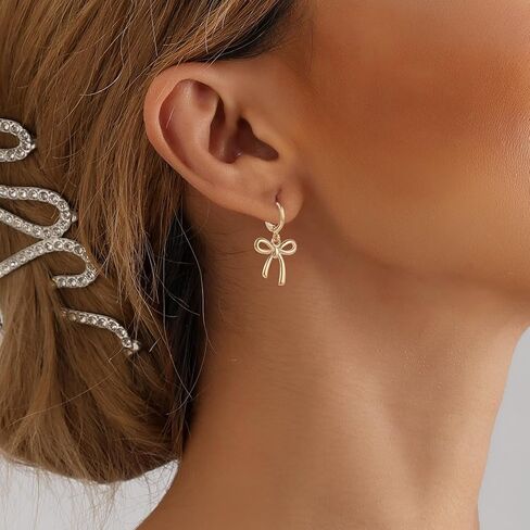 7 Pairs Gold Bow Earrings Hoop for Women Girls Bowknot Hoop Earrings Huggies Gold Plated Bow Drop Dangle Earrings Fashion Jewelry in Saudi Arabia