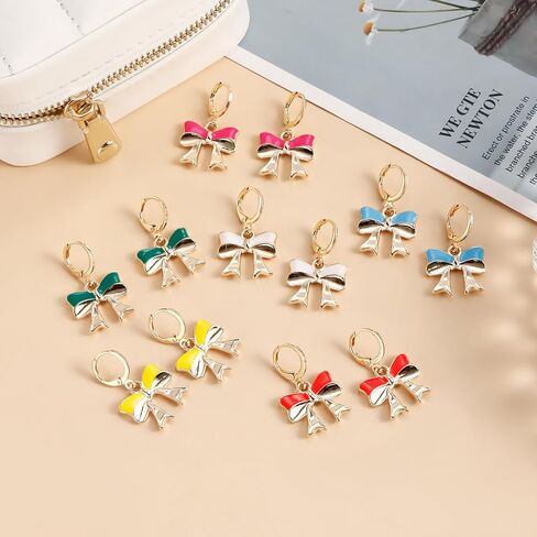 7 أزواج من الأقراط الذهبية على شكل فيونكة للنساء والفتيات مع فيونكة على شكل فيونكة وأقراط هوجيز مطلية بالذهب على شكل فيونكة متدلية على شكل فيونكة مجوهرات الأزياء in Kuwait