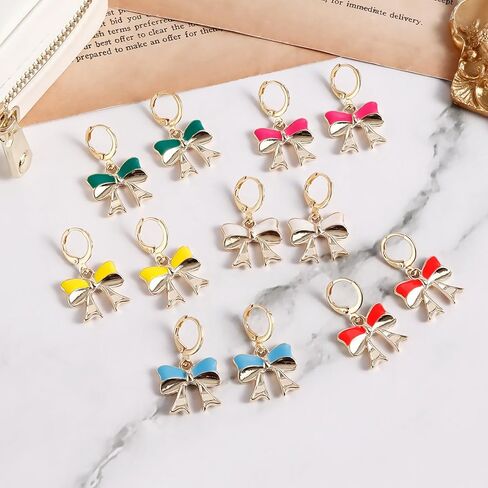 7 أزواج من الأقراط الذهبية على شكل فيونكة للنساء والفتيات مع فيونكة على شكل فيونكة وأقراط هوجيز مطلية بالذهب على شكل فيونكة متدلية على شكل فيونكة مجوهرات الأزياء in Kuwait