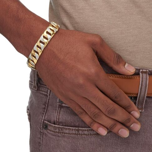 Men's Diamond Accent 18k Gold-Plated Two-Tone Interlocking-Link Bracelet 22cm in Saudi Arabia