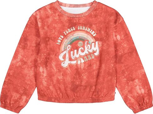 سويت شيرت للفتيات من Lucky Brand برقبة دائرية، بلوفر بغطاء للرأس من الصوف، ألوان مصبوغة in Saudi Arabia
