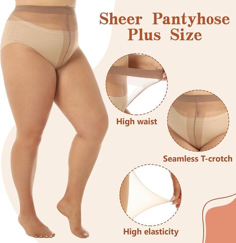2 Pairs Plus Size Sheer Pantyhose for Women, 20D Ultra Thin High Waist Stockings in Saudi Arabia