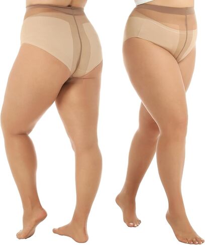 2 Pairs Plus Size Sheer Pantyhose for Women, 20D Ultra Thin High Waist Stockings in Saudi Arabia