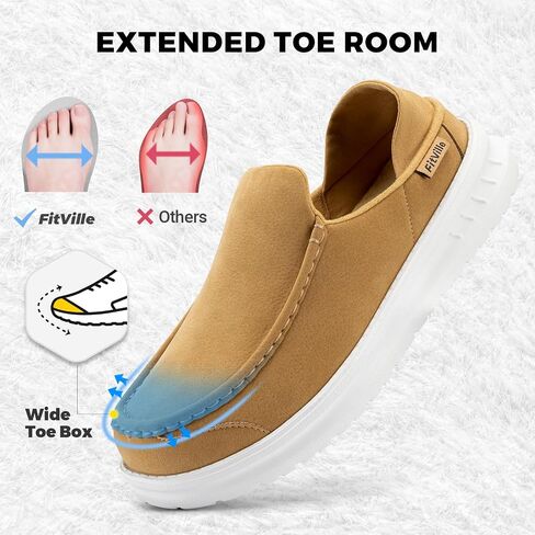 FitVille Men's Slip On Loafers Moccasin Wide Mens Plantar Orthopedic Slippers Soft Suede Loafers Shoes for Heel Pain Relief Black in Saudi Arabia