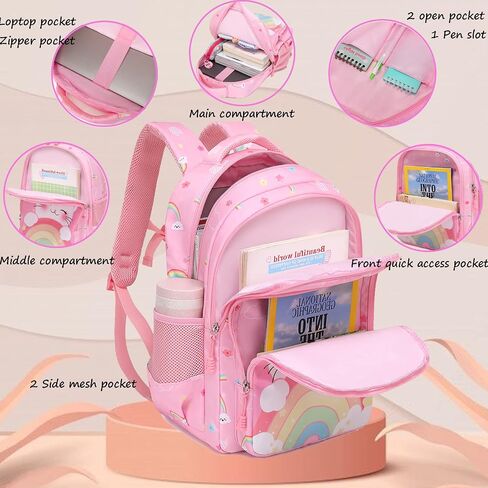 حقيبة ظهر Jumpopack Unicorn للفتيات حقيبة ظهر مدرسية للفتيات الابتدائية مع صندوق غداء حقيبة مدرسية خفيفة الوزن مقاومة للماء حقيبة كتب للأطفال في مرحلة ما قبل المدرسة، قطة وحيد القرن in Saudi Arabia