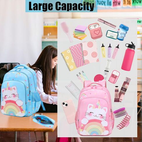 حقيبة ظهر Jumpopack Unicorn للفتيات حقيبة ظهر مدرسية للفتيات الابتدائية مع صندوق غداء حقيبة مدرسية خفيفة الوزن مقاومة للماء حقيبة كتب للأطفال في مرحلة ما قبل المدرسة، قطة وحيد القرن in Saudi Arabia