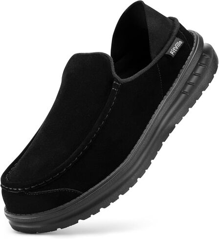 FitVille Men's Slip On Loafers Moccasin Wide Mens Plantar Orthopedic Slippers Soft Suede Loafers Shoes for Heel Pain Relief Black in Saudi Arabia