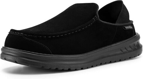 FitVille Men's Slip On Loafers Moccasin Wide Mens Plantar Orthopedic Slippers Soft Suede Loafers Shoes for Heel Pain Relief Black in Saudi Arabia