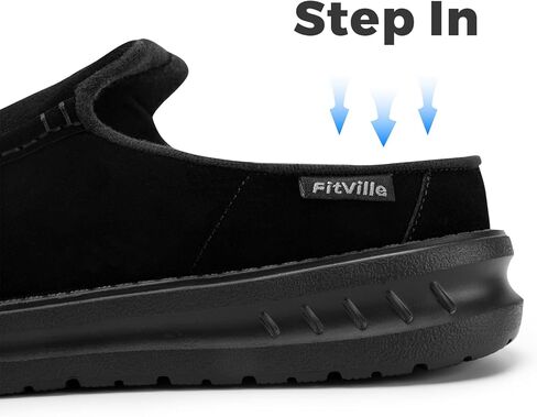 FitVille Men's Slip On Loafers Moccasin Wide Mens Plantar Orthopedic Slippers Soft Suede Loafers Shoes for Heel Pain Relief Black in Saudi Arabia
