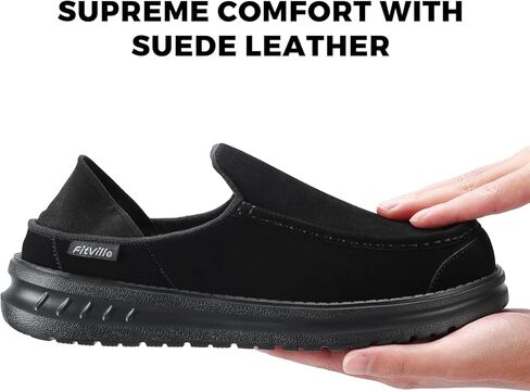 FitVille Men's Slip On Loafers Moccasin Wide Mens Plantar Orthopedic Slippers Soft Suede Loafers Shoes for Heel Pain Relief Black in Saudi Arabia