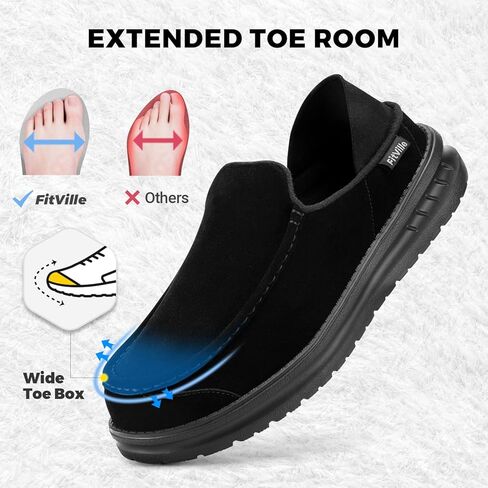 FitVille Men's Slip On Loafers Moccasin Wide Mens Plantar Orthopedic Slippers Soft Suede Loafers Shoes for Heel Pain Relief Black in Saudi Arabia
