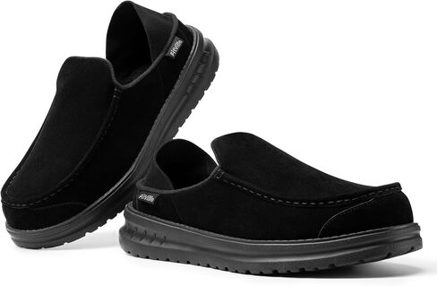 FitVille Men's Slip On Loafers Moccasin Wide Mens Plantar Orthopedic Slippers Soft Suede Loafers Shoes for Heel Pain Relief Black in Saudi Arabia