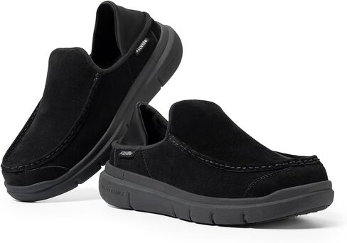 FitVille Men's Slip On Loafers Moccasin Wide Mens Plantar Orthopedic Slippers Soft Suede Loafers Shoes for Heel Pain Relief Black in Saudi Arabia